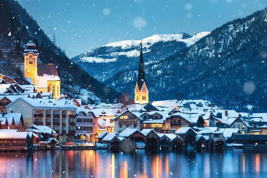 Sound of Music: Salzburg, Mirabell, Hallstatt & Alpine Views - Traunkirchen on Lake Traunsee: church on the peninsula, big calm energy